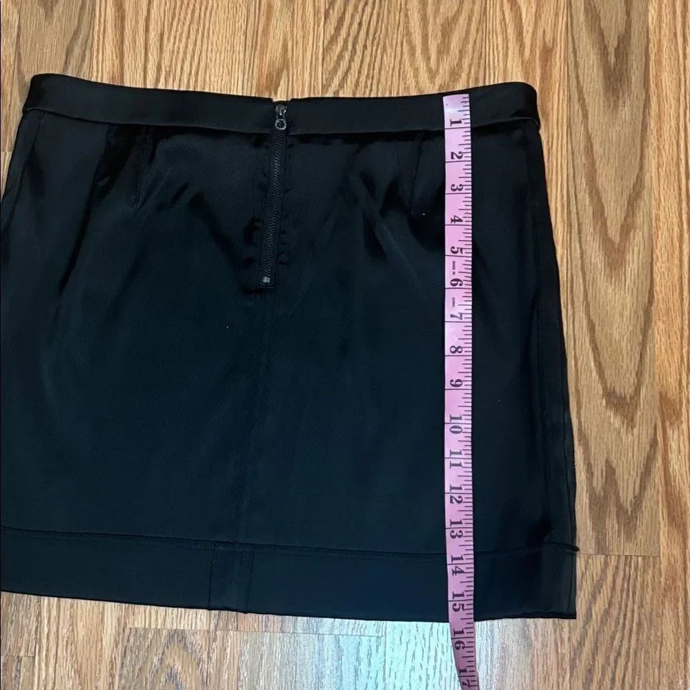 Juicy Couture Black Satin Mini Skirt, exposed seams, zipper, 10 - Picture 4 of 10